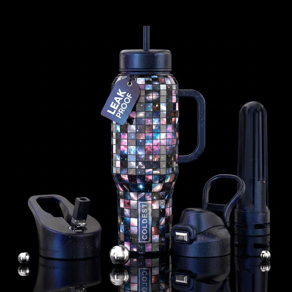 Disco ball mosaic deep space water bottle design