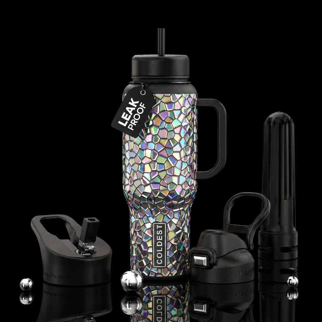 Disco ball mosaic prism water bottle design
