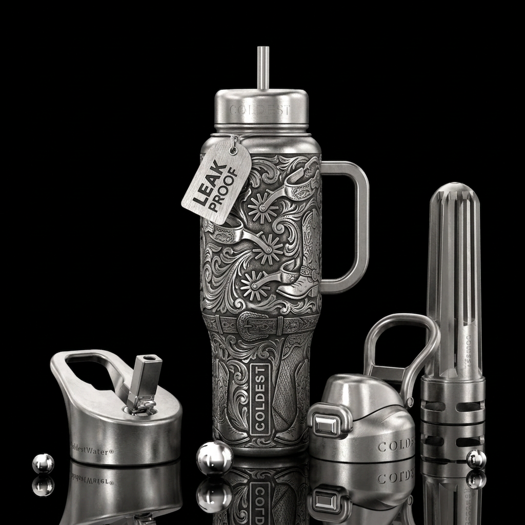 metallic etched spurs boots belt buckle chaps water bottle design