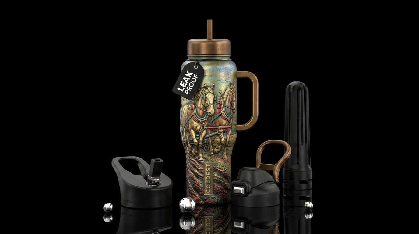 horse drawn plow water bottle design