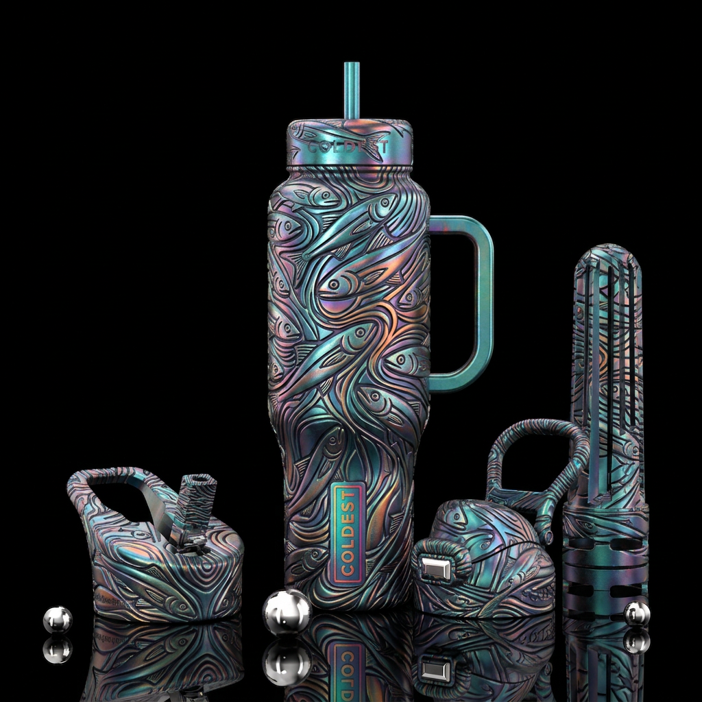neurographic metallic anchovies creating a water b... water bottle design