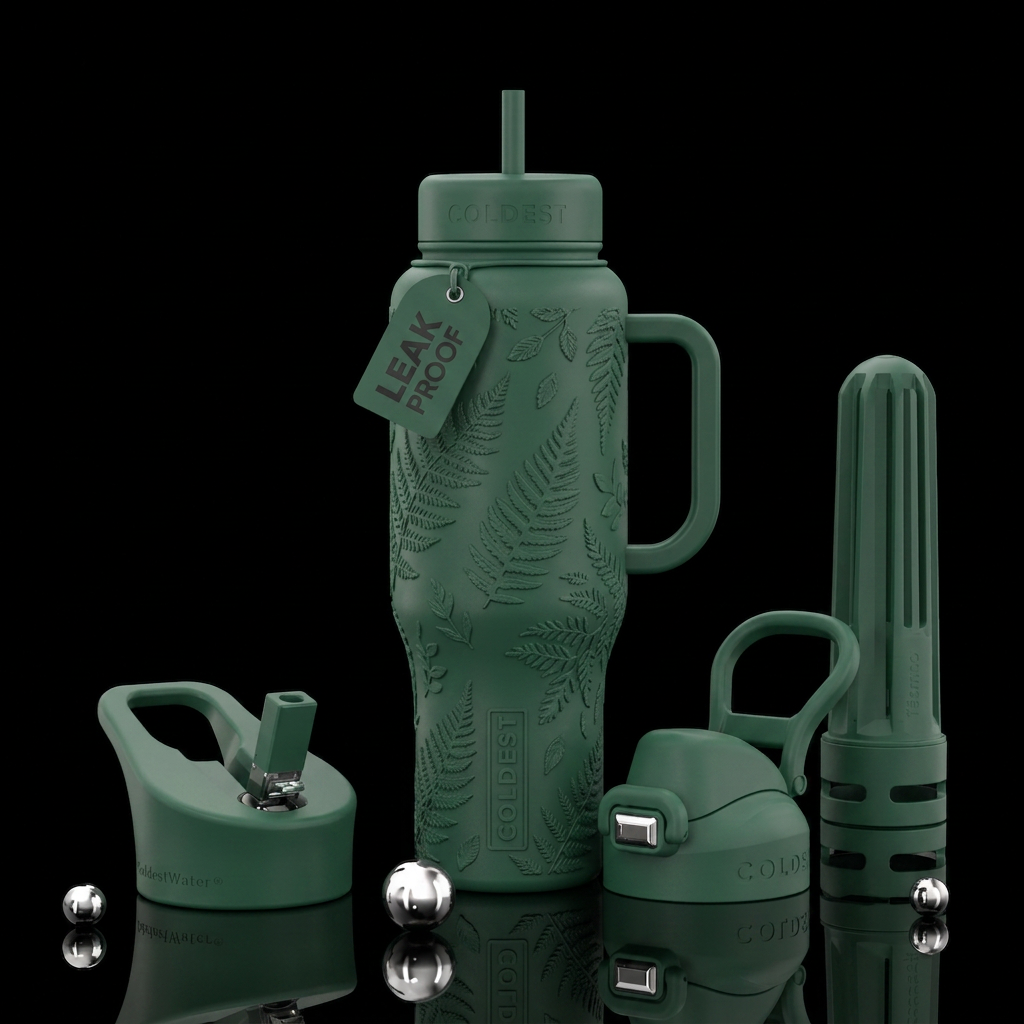 Matte textured ferns water bottle design