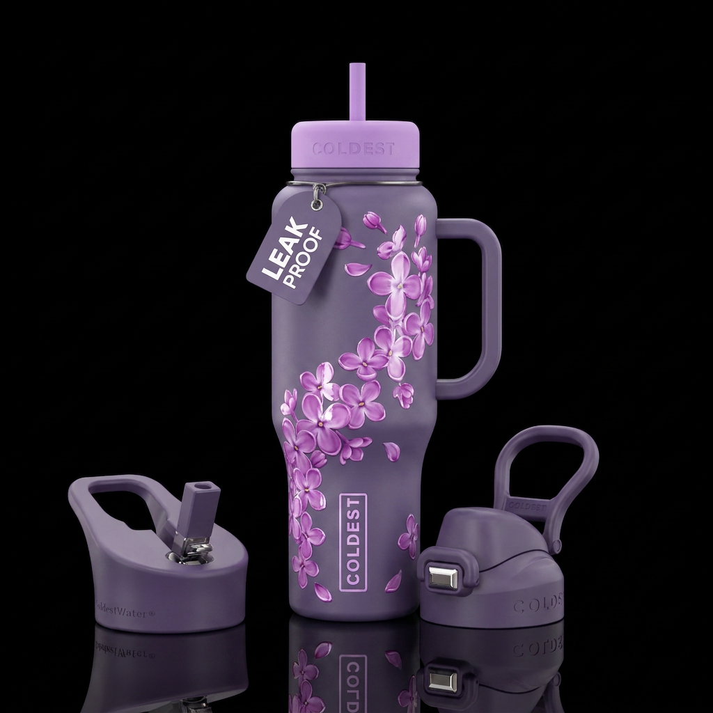 Glossy lilacs water bottle design