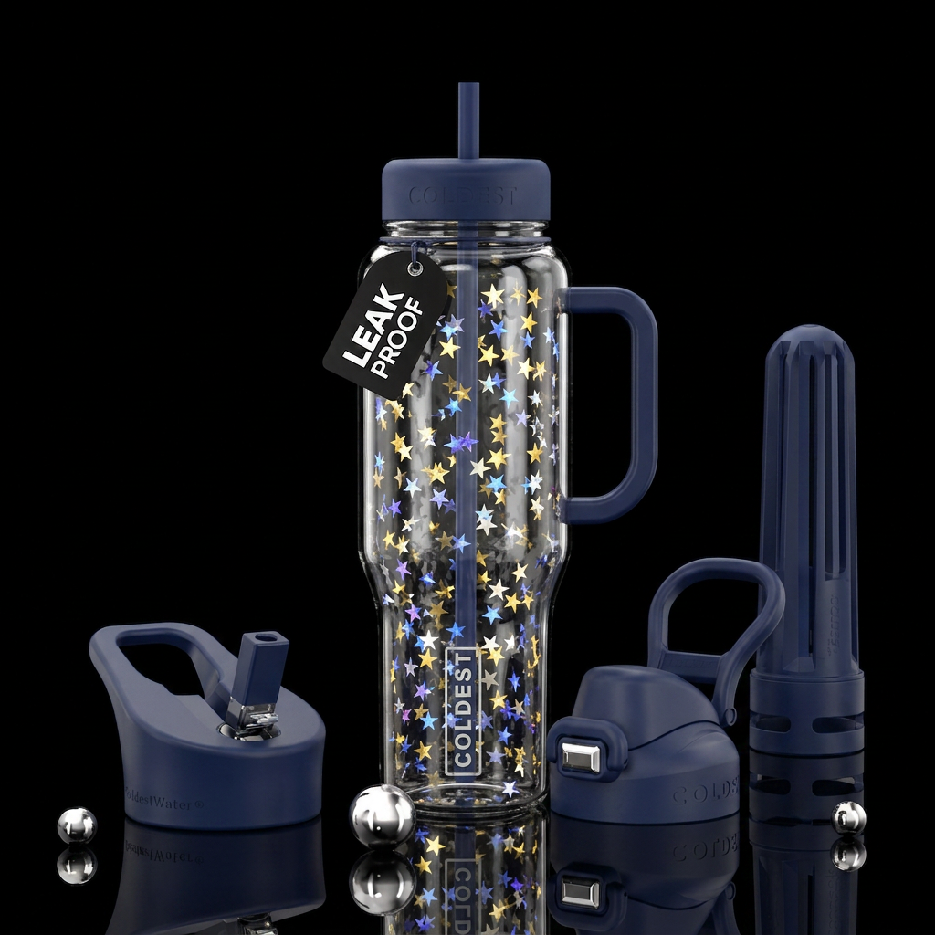 Jar full of bright shining stars water bottle design
