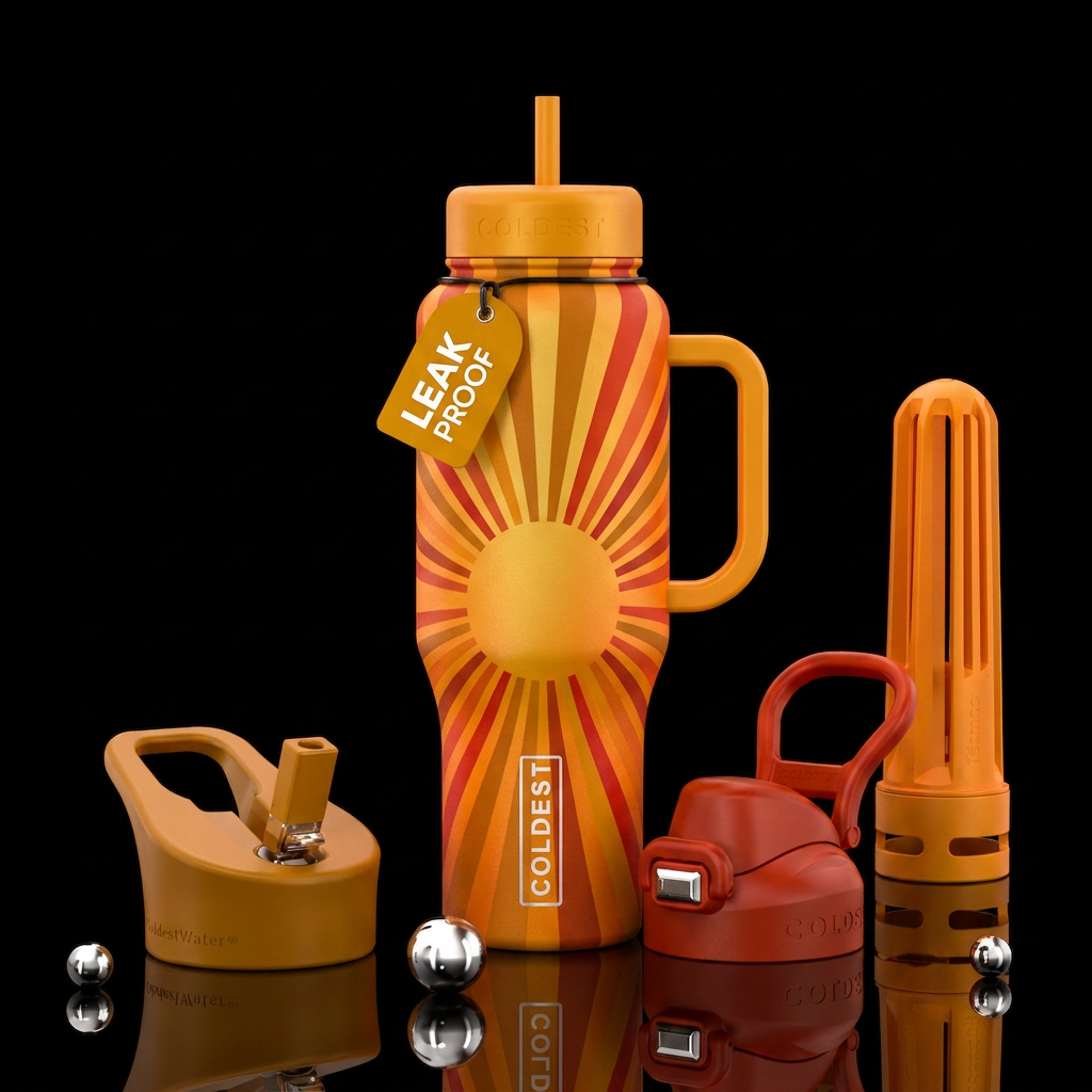 Matte textured rays of the sun water bottle design