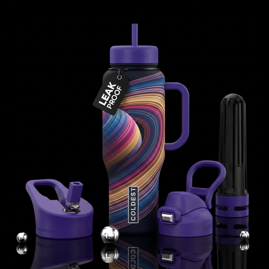 Matte textured rings of Saturn water bottle design