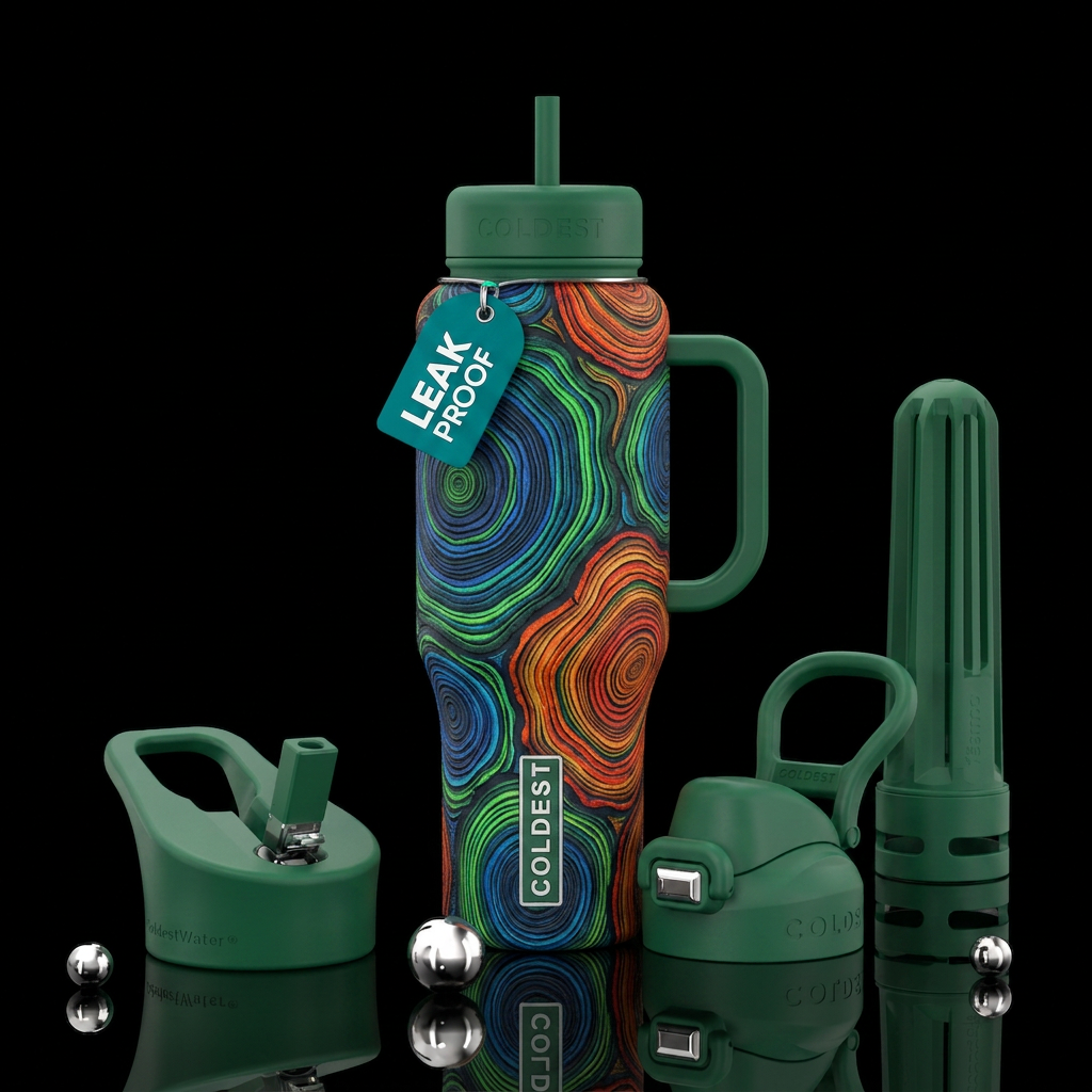 Matte textured tree rings water bottle design