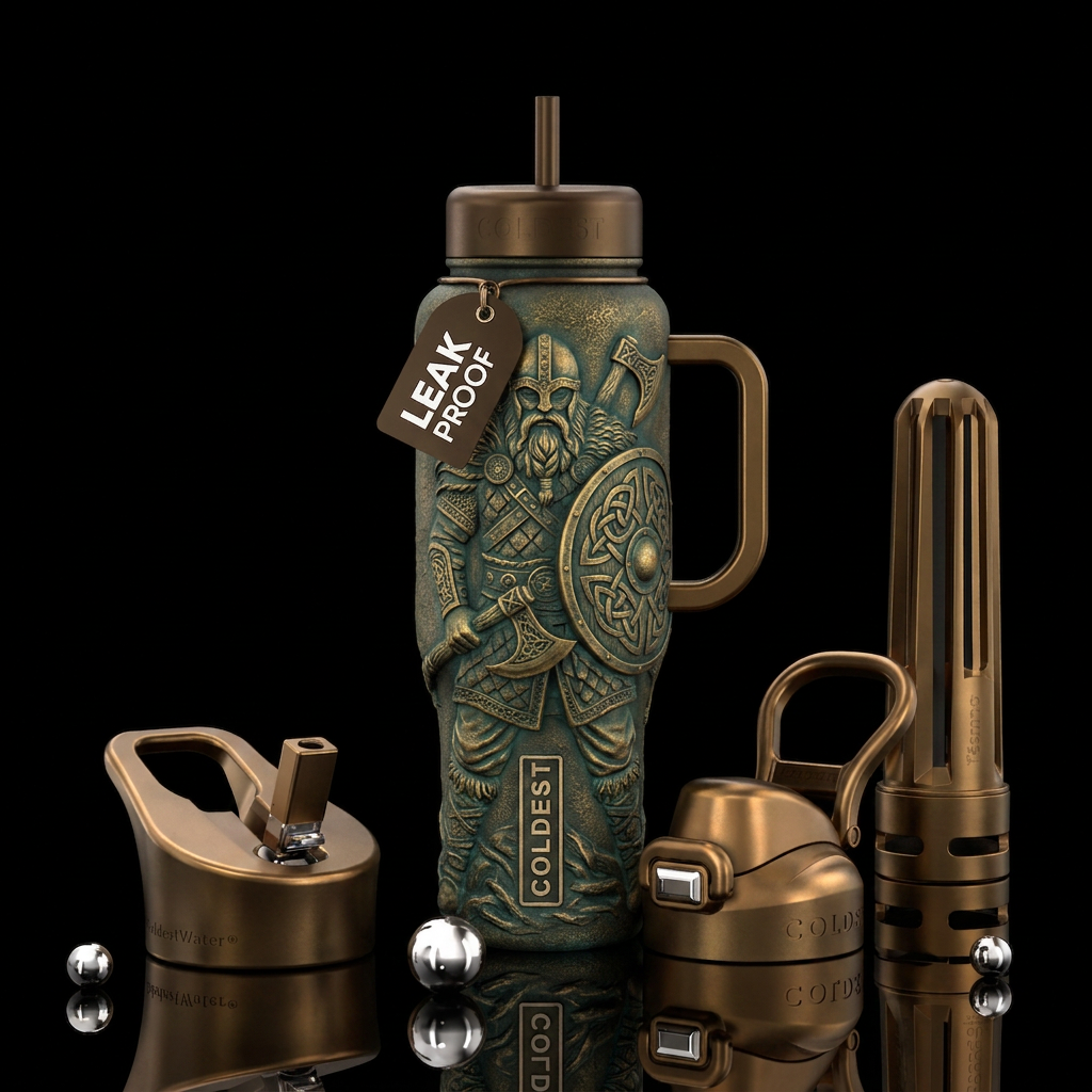 Matte textured viking warrior water bottle design
