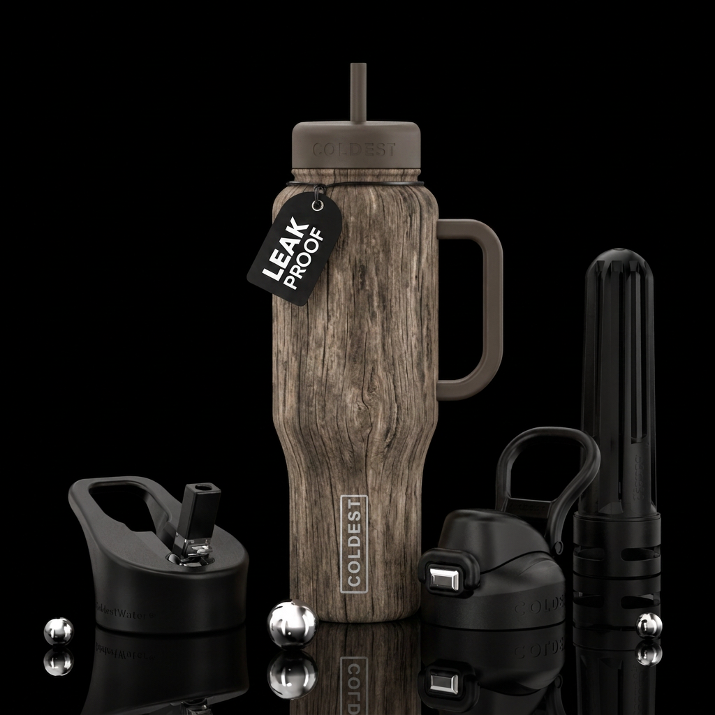 Matte textured earth tone driftwood water bottle design