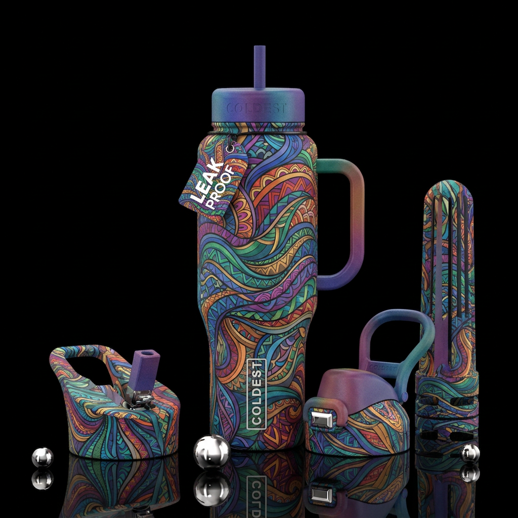 Matte textured zentangle waves water bottle design