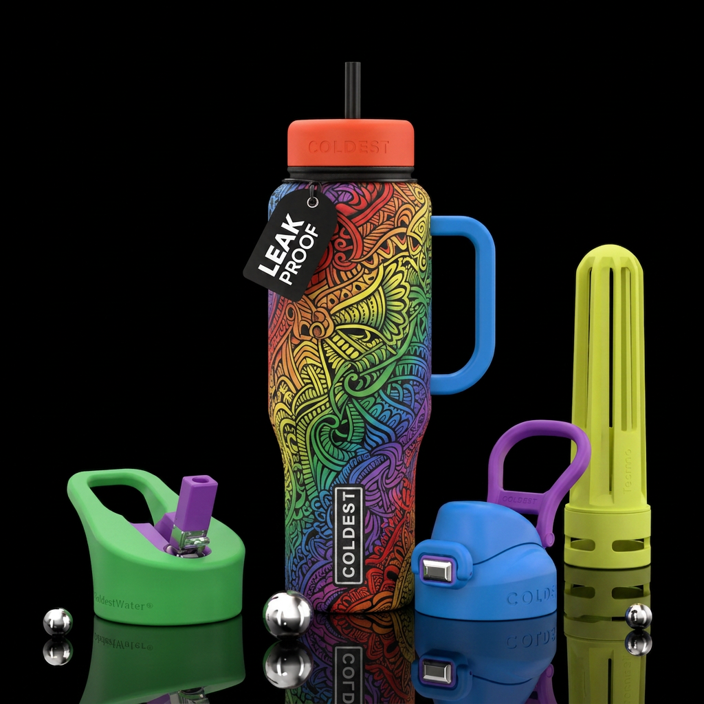 Matte textured zentangle rainbows water bottle design
