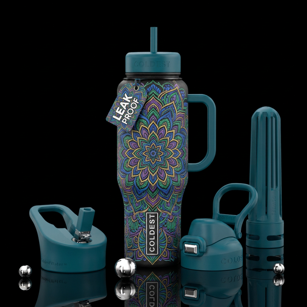 Matte textured zentangle mandala water bottle design