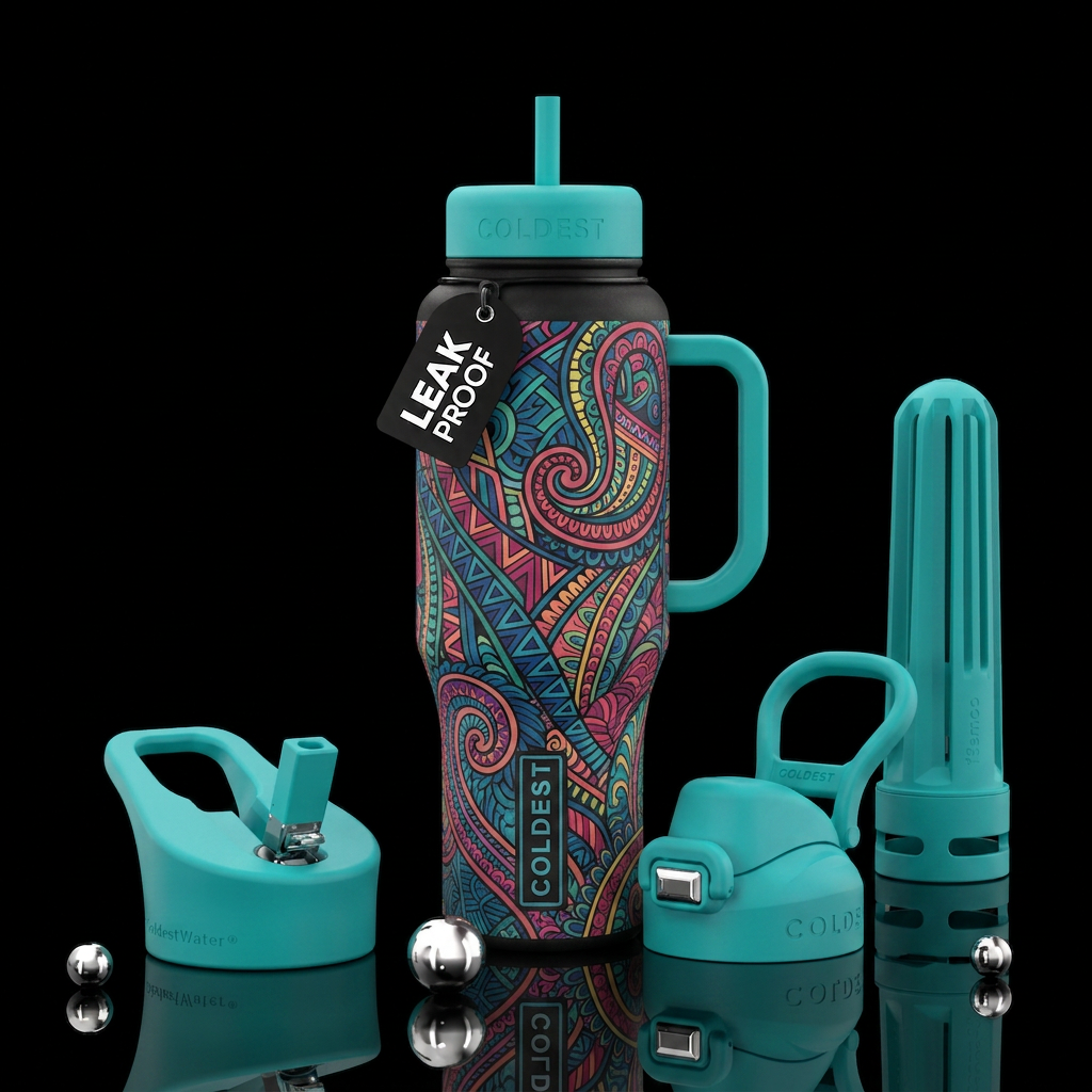 Matte textured zentangle skipping stones water bottle design