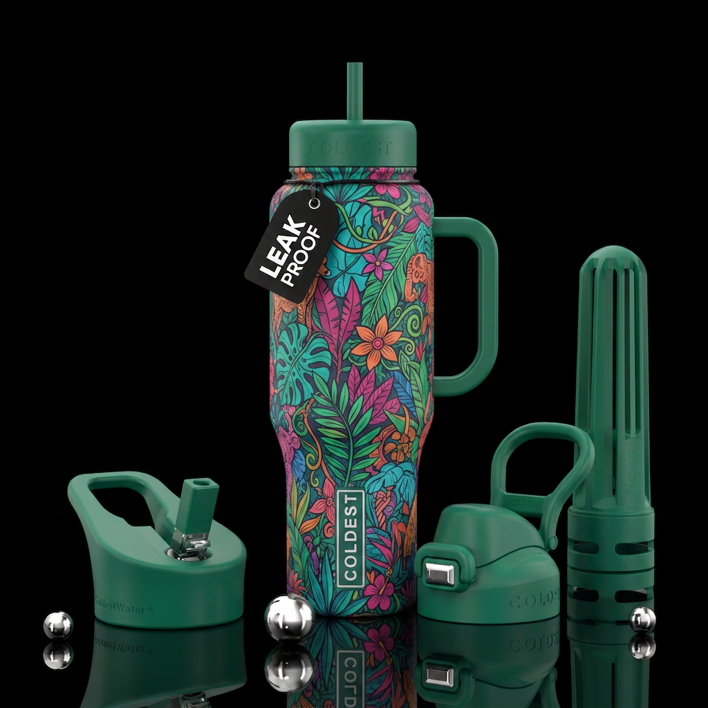 Matte textured zentangle jungle water bottle design