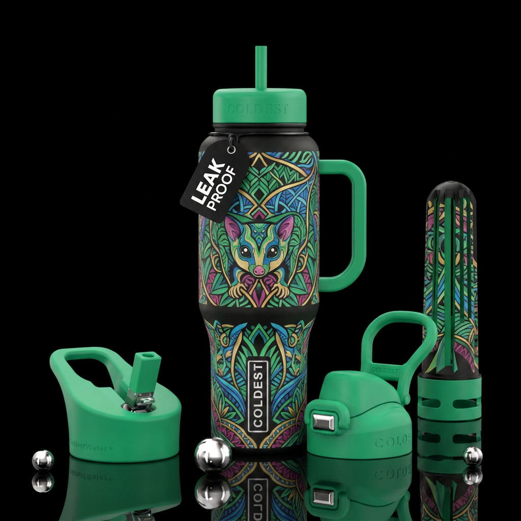 Matte textured zentangle sugar gliders water bottle design