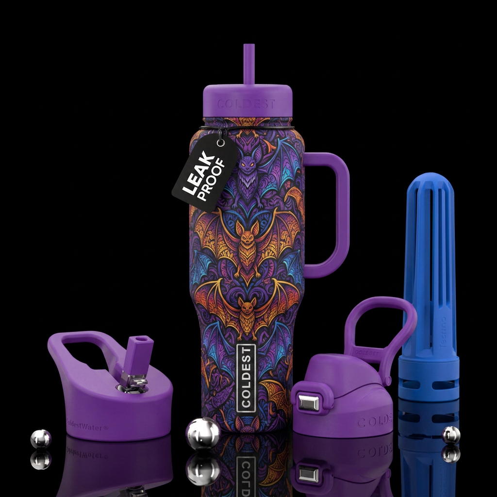 Matte textured zentangle bats water bottle design