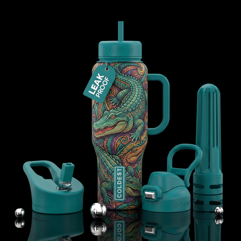 Matte textured zentangle alligators water bottle design