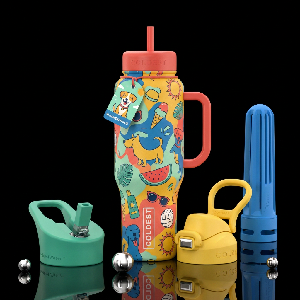 Dog days of summer matte textured water bottle design