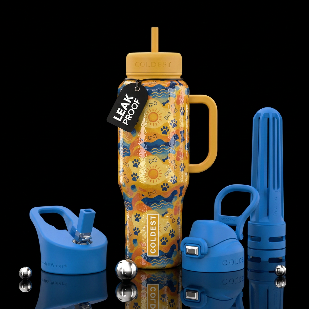 Dog days of summer textured glossy water bottle design