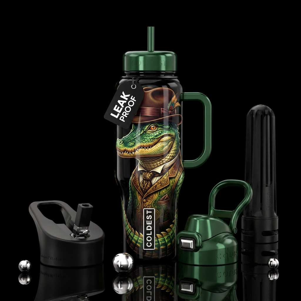 Anthropomorphic alligator wearing a fedora glossy water bottle design