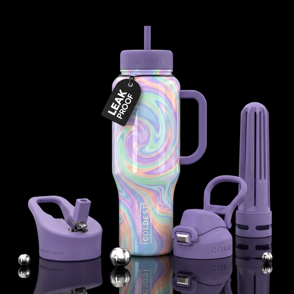 Enigmatic pastel swirls glossy water bottle design