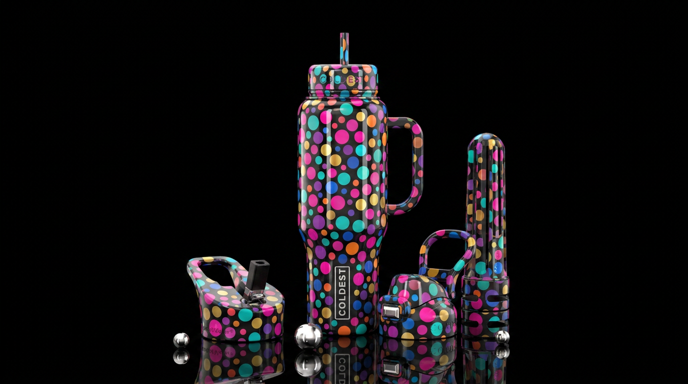 Multiple size polka dots glossy water bottle design