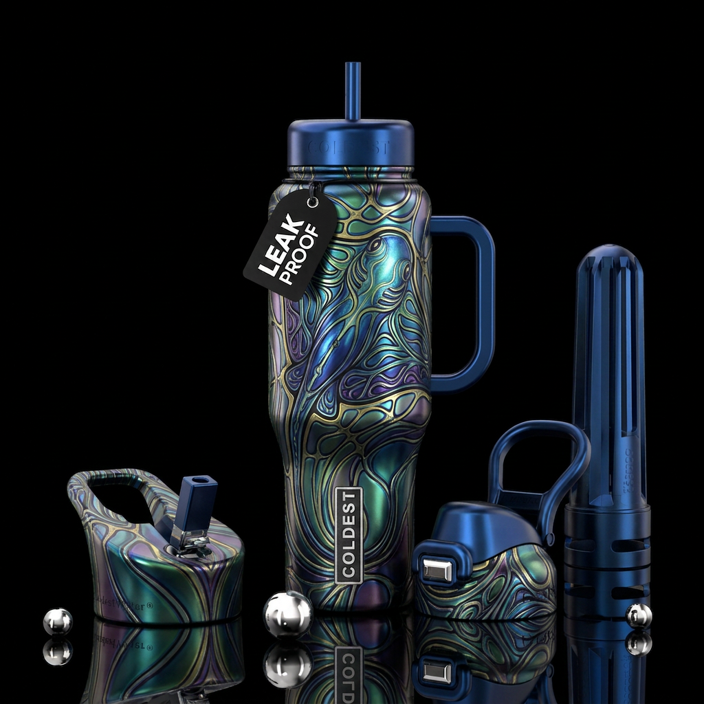 Glossy metallic neurographic sting ray water bottle design