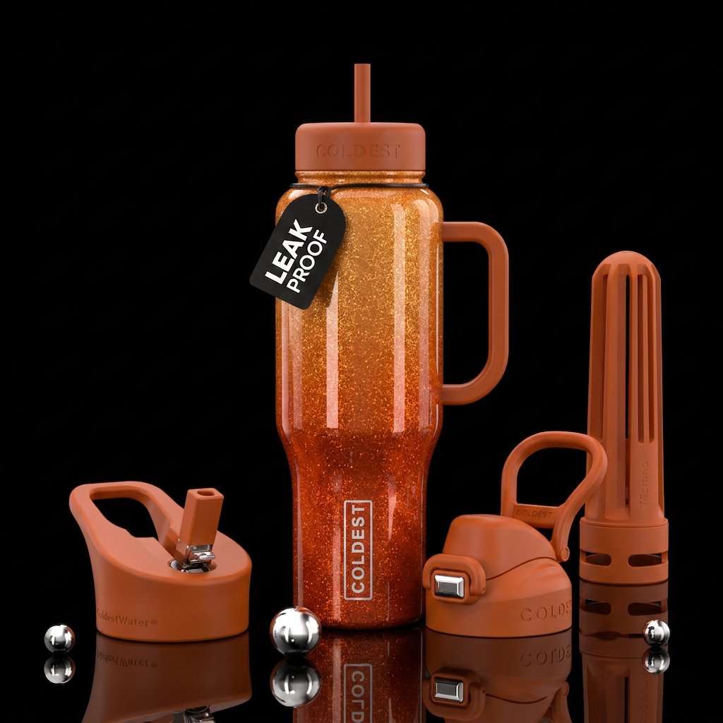 Glittery orange hombre glossy water bottle design