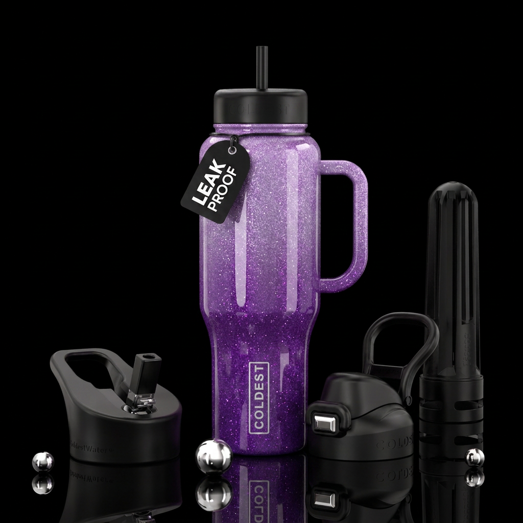 Glittey purple hombre glossy water bottle design