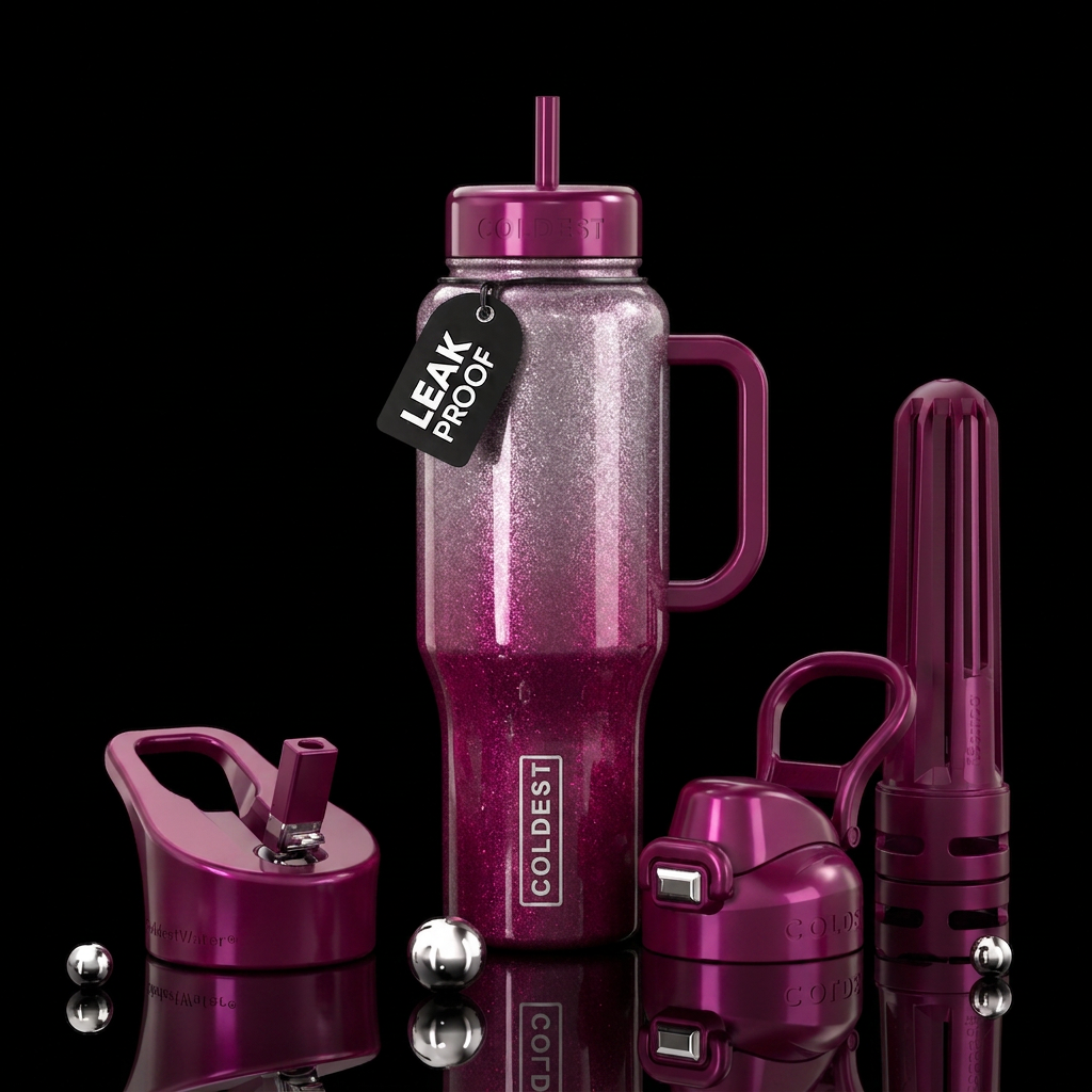 Glittery ombre Glossy magenta water bottle design