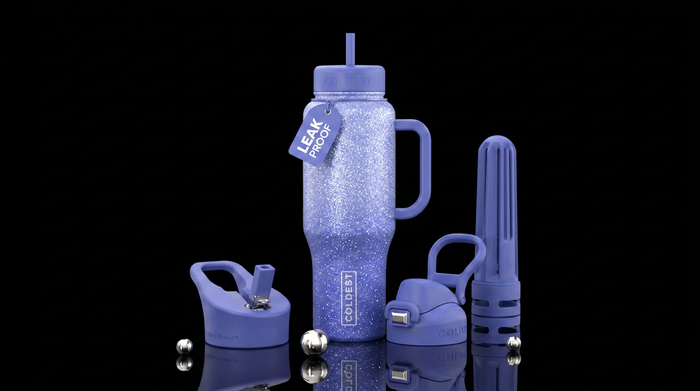 Glittery ombre Glossy periwinkle water bottle design