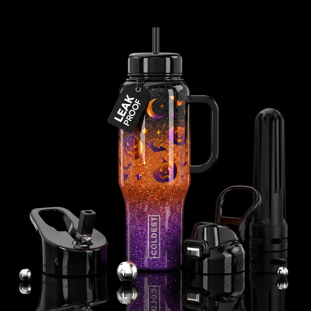 Glittery ombre Glossy Halloween water bottle design
