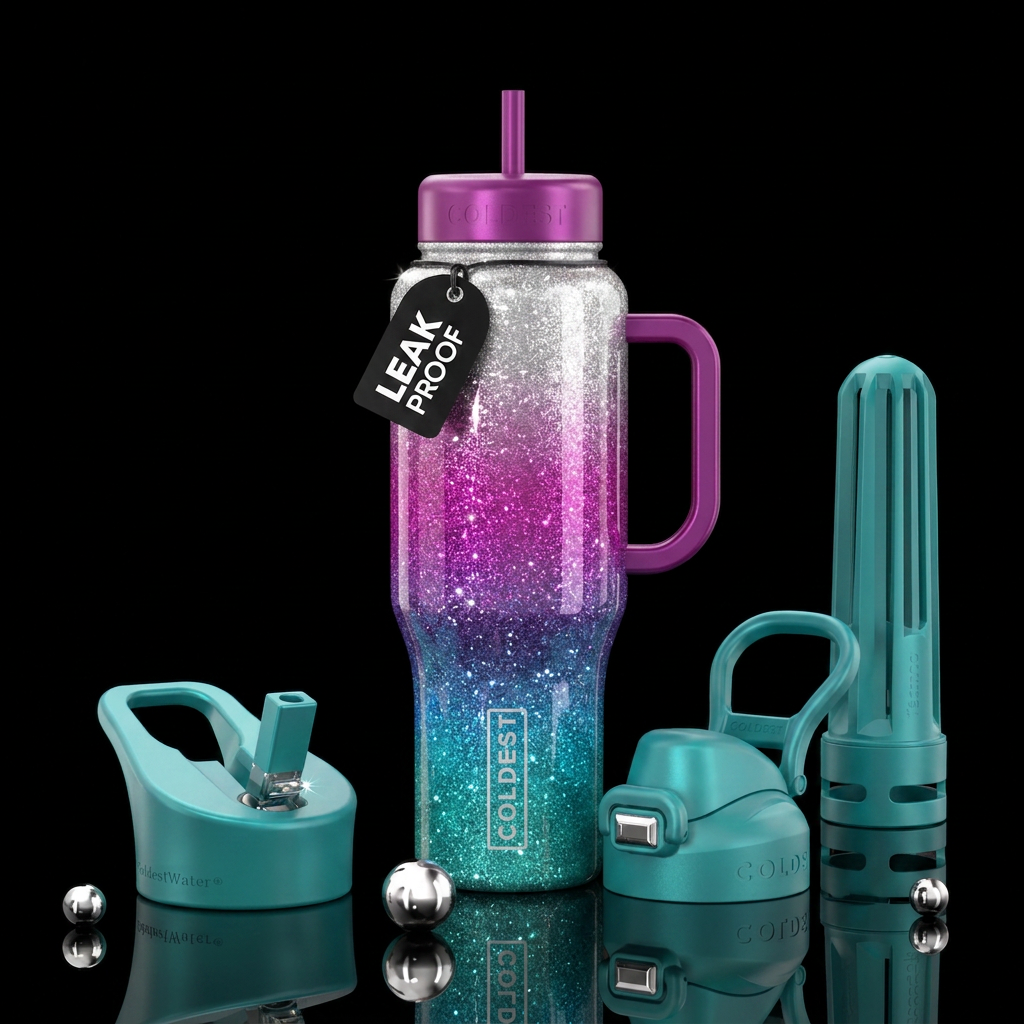 Glittery ombre Glossy silvers water bottle design