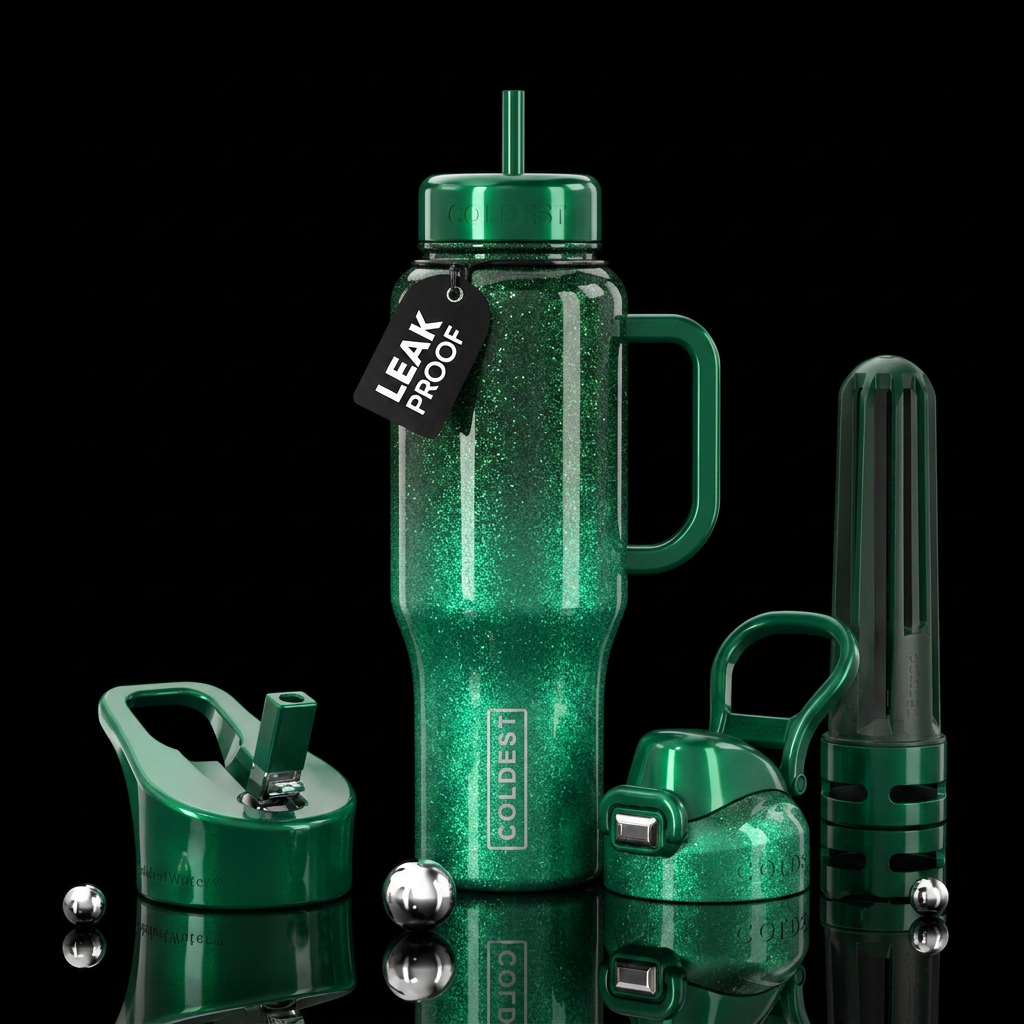 Glittery ombre Glossy emerald water bottle design