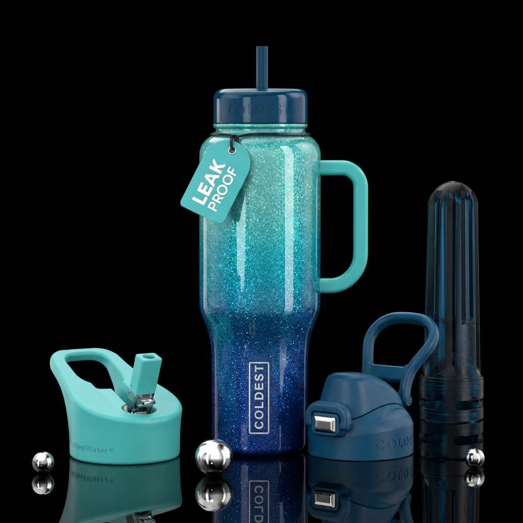 Glittery ombre Glossy ocean water bottle design