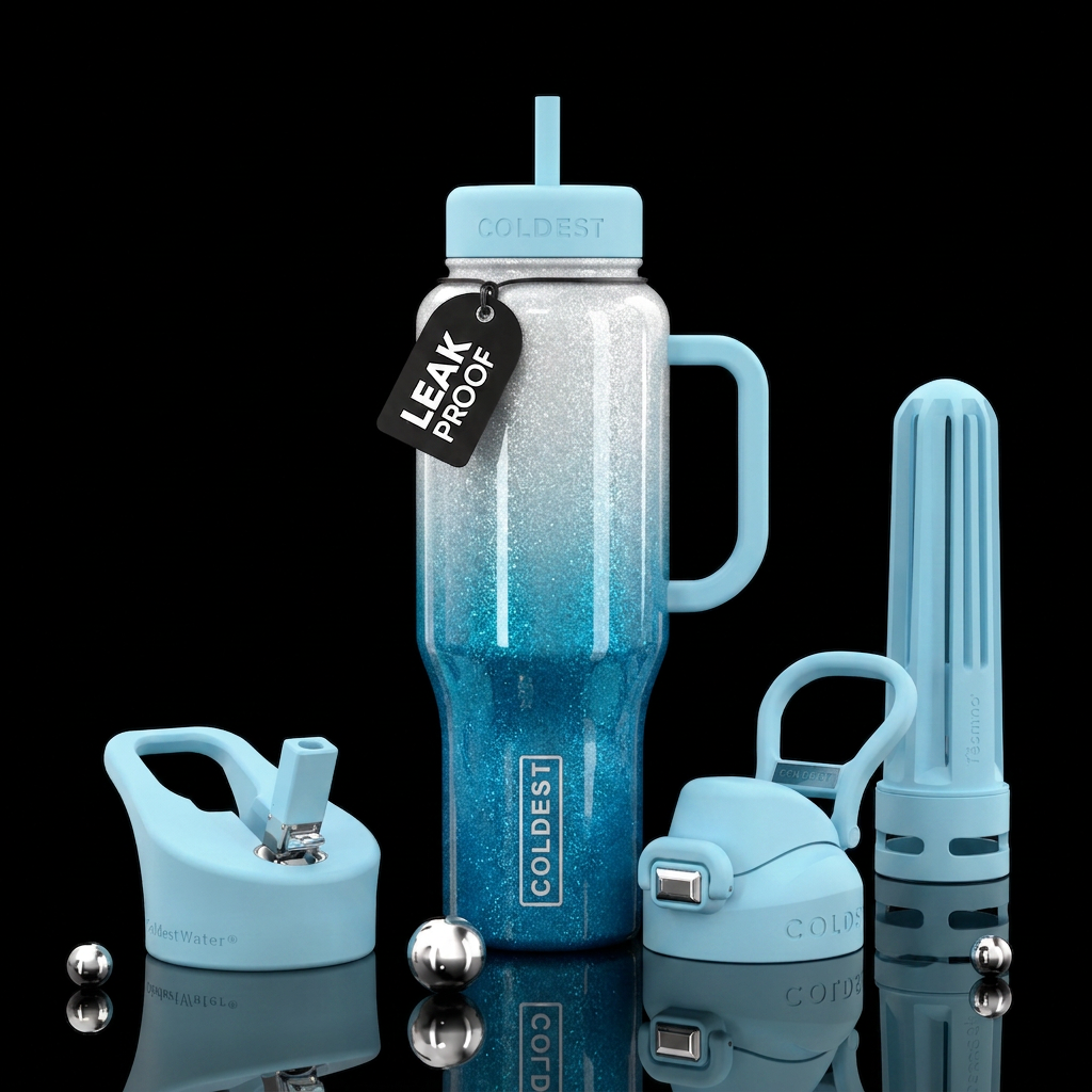 Glittery ombre Glossy arctic water bottle design