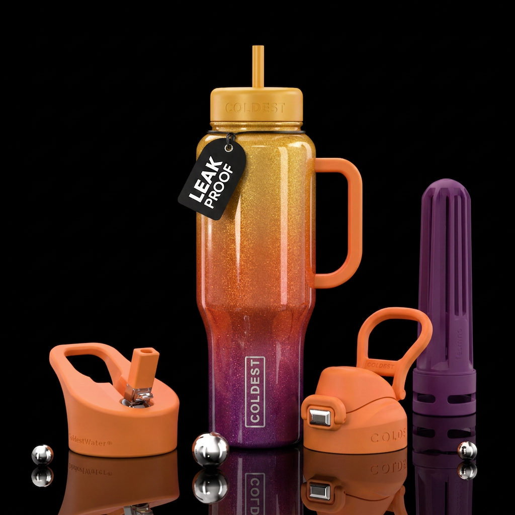 Glittery ombre Glossy sunrise water bottle design