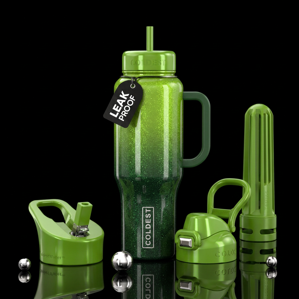 Glittery ombre Glossy granny smith water bottle design