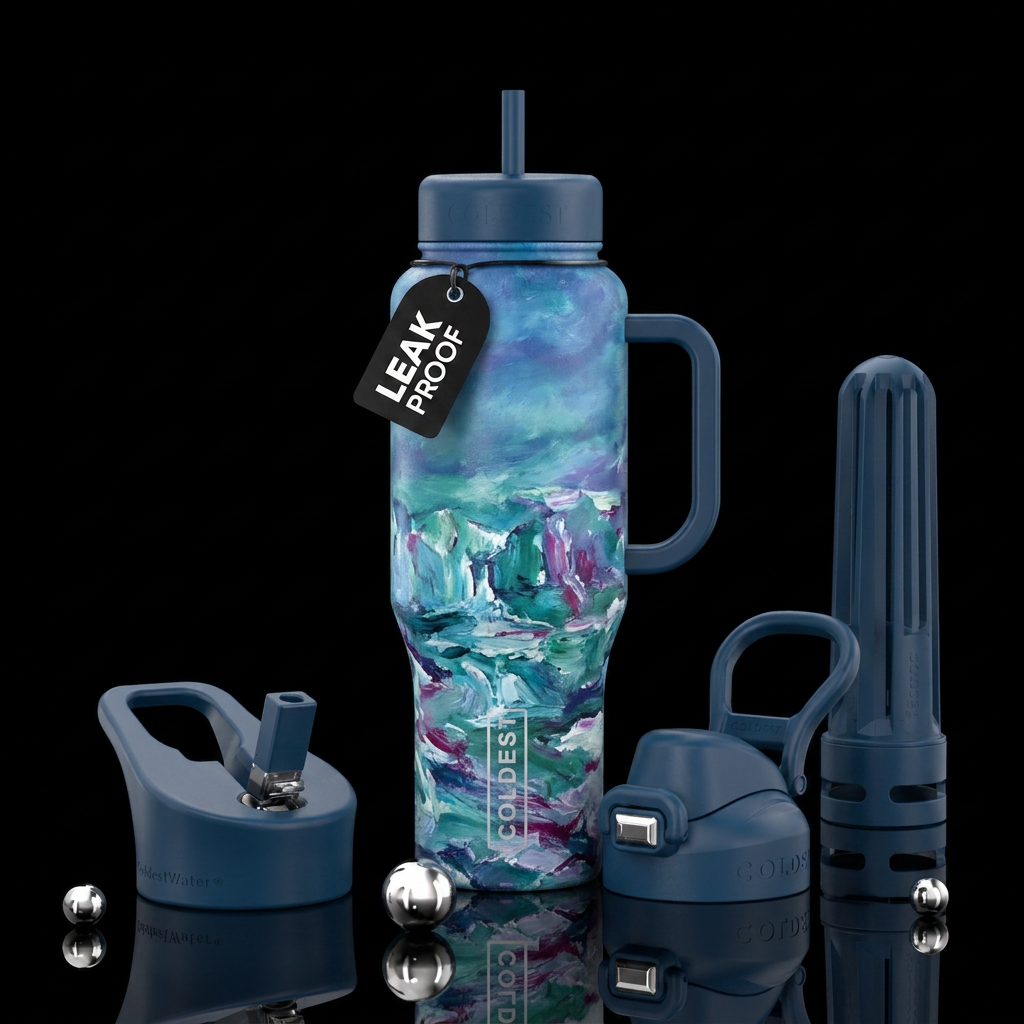 arctic ombre Monet style water bottle design
