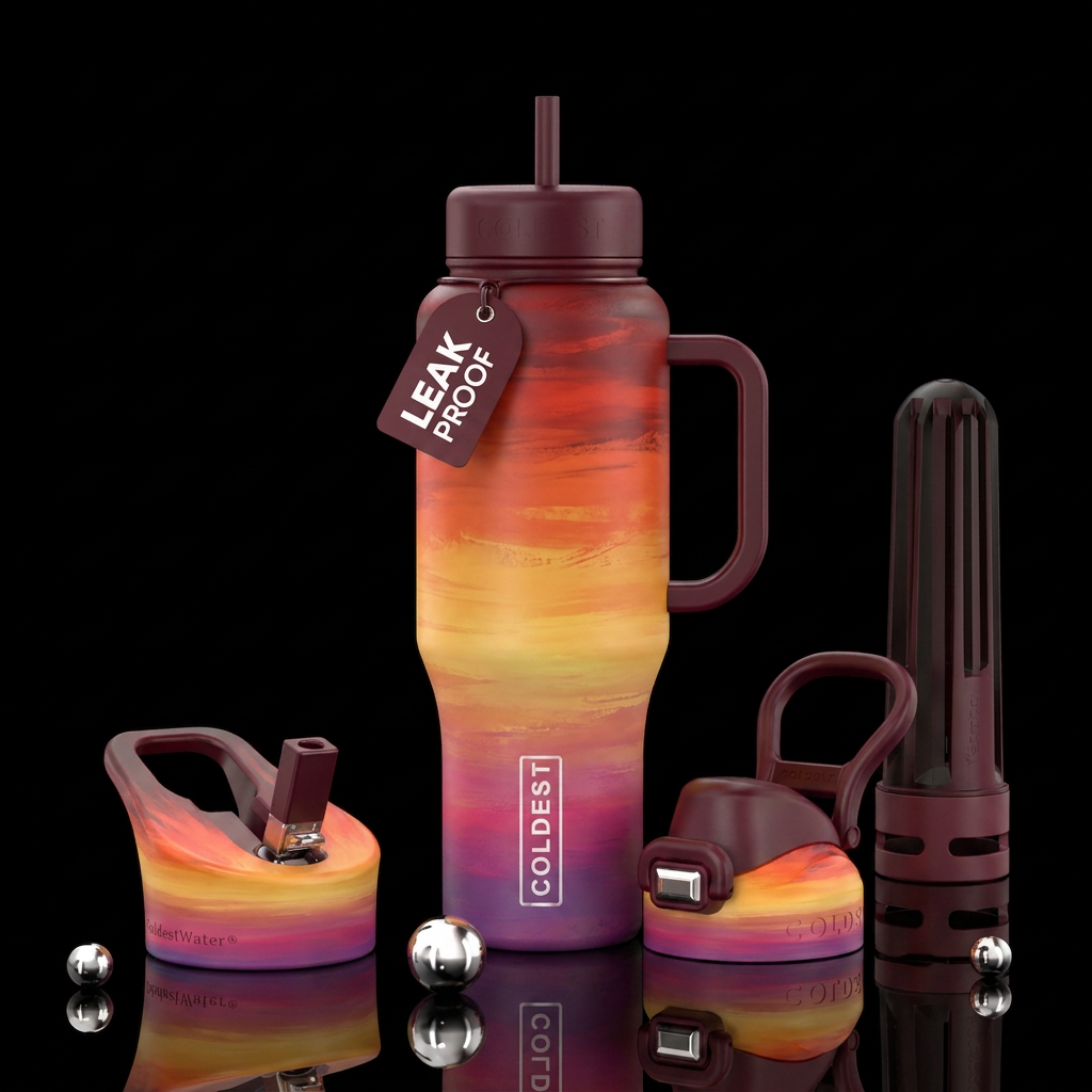 sunset ombre expressionist style water bottle design