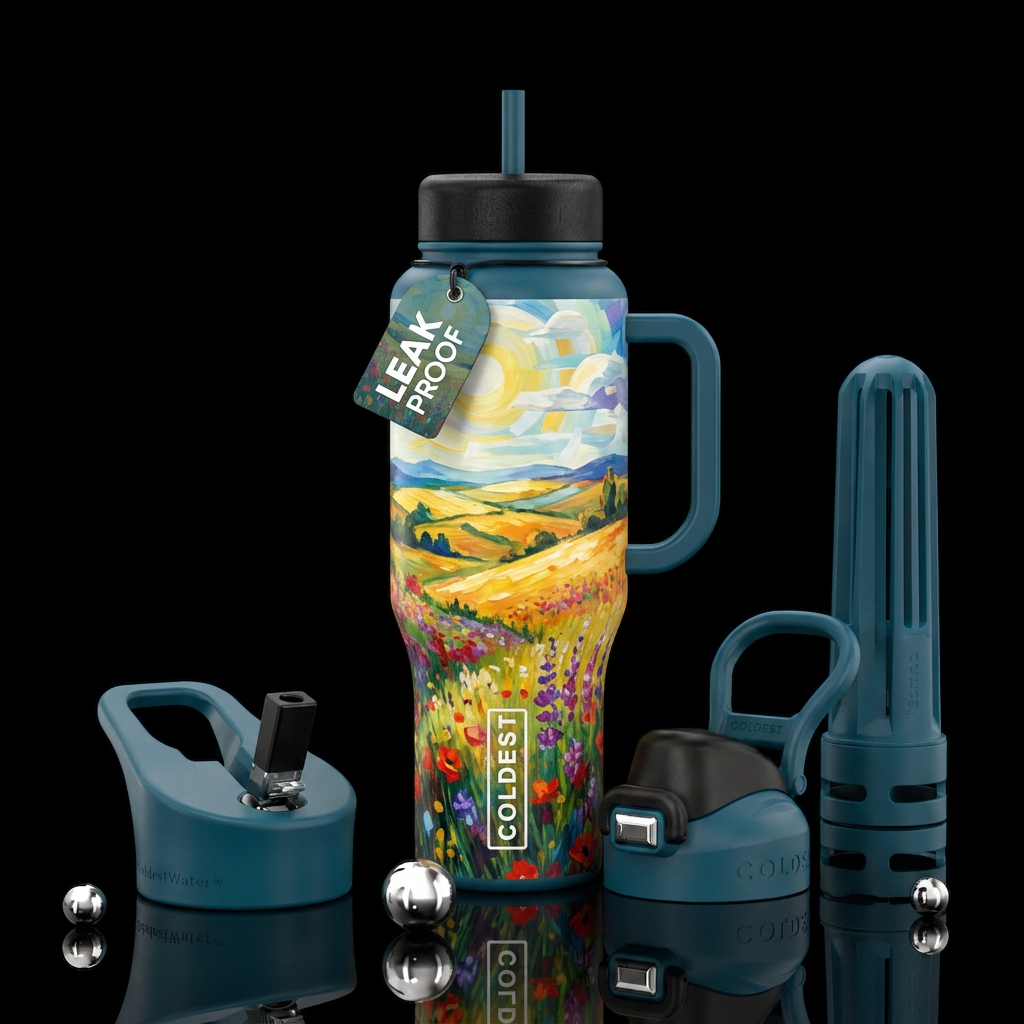 summer landscape expressionist style water bottle design