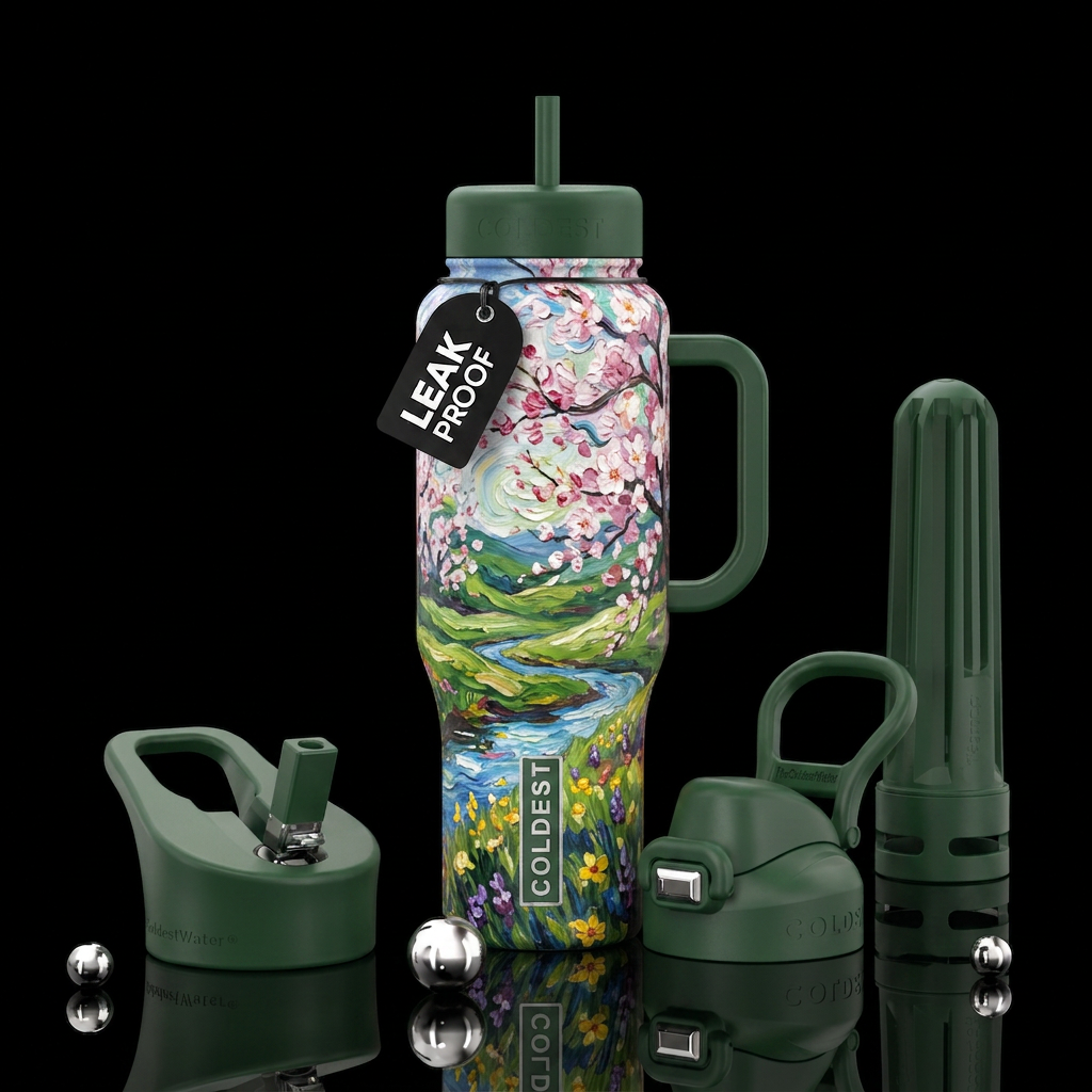 spring landscape expressionist style water bottle design