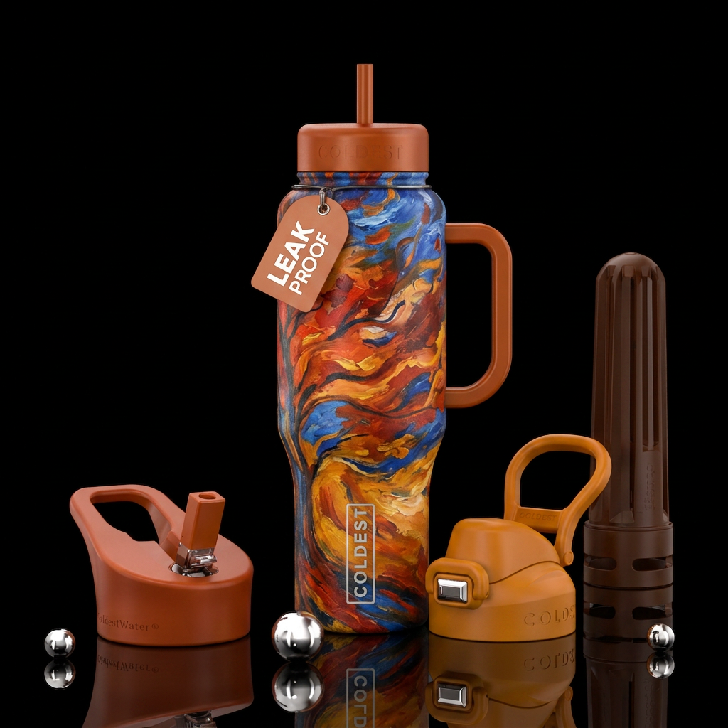 fall landscape expressionist style water bottle design