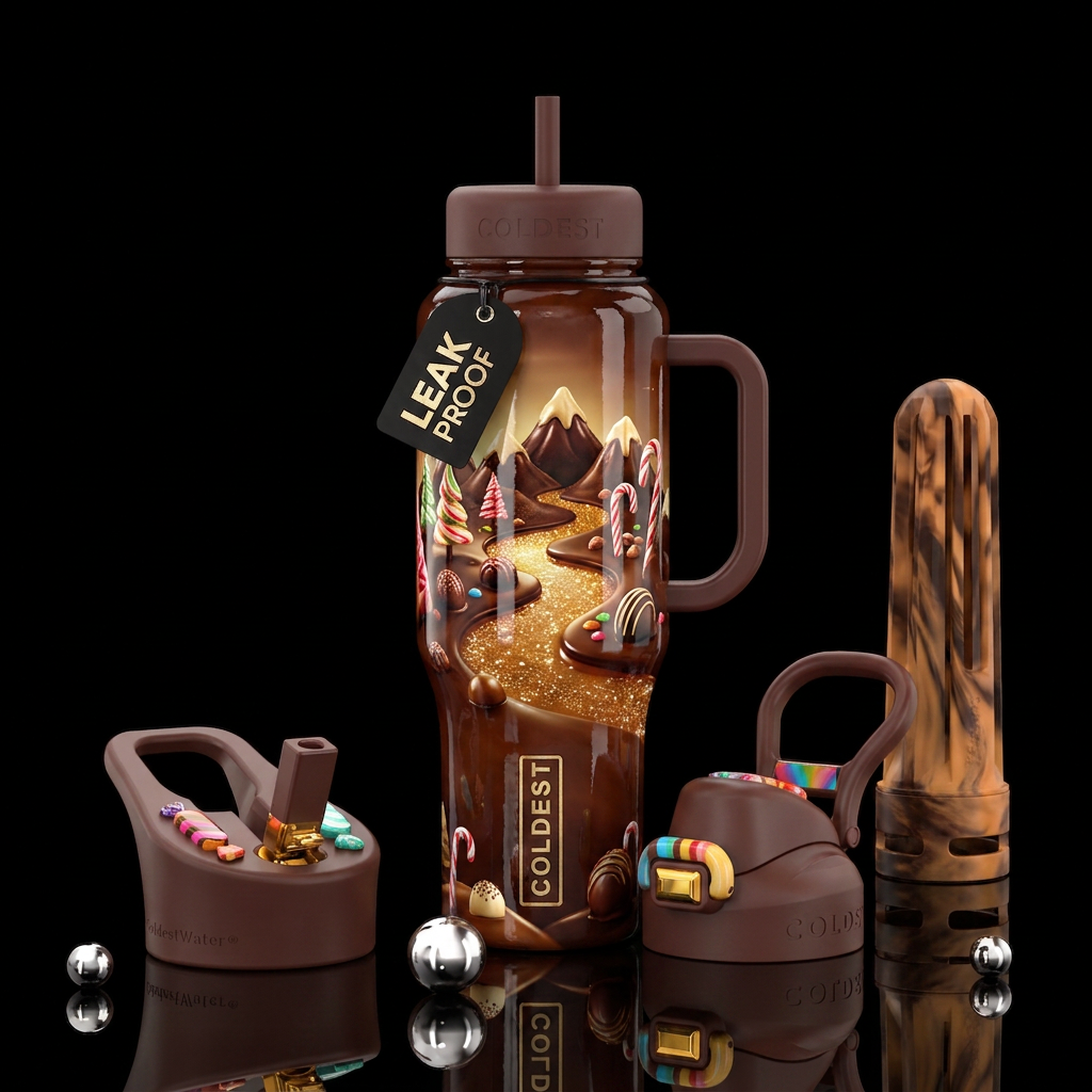 Glossy chocolate fantasy land water bottle design