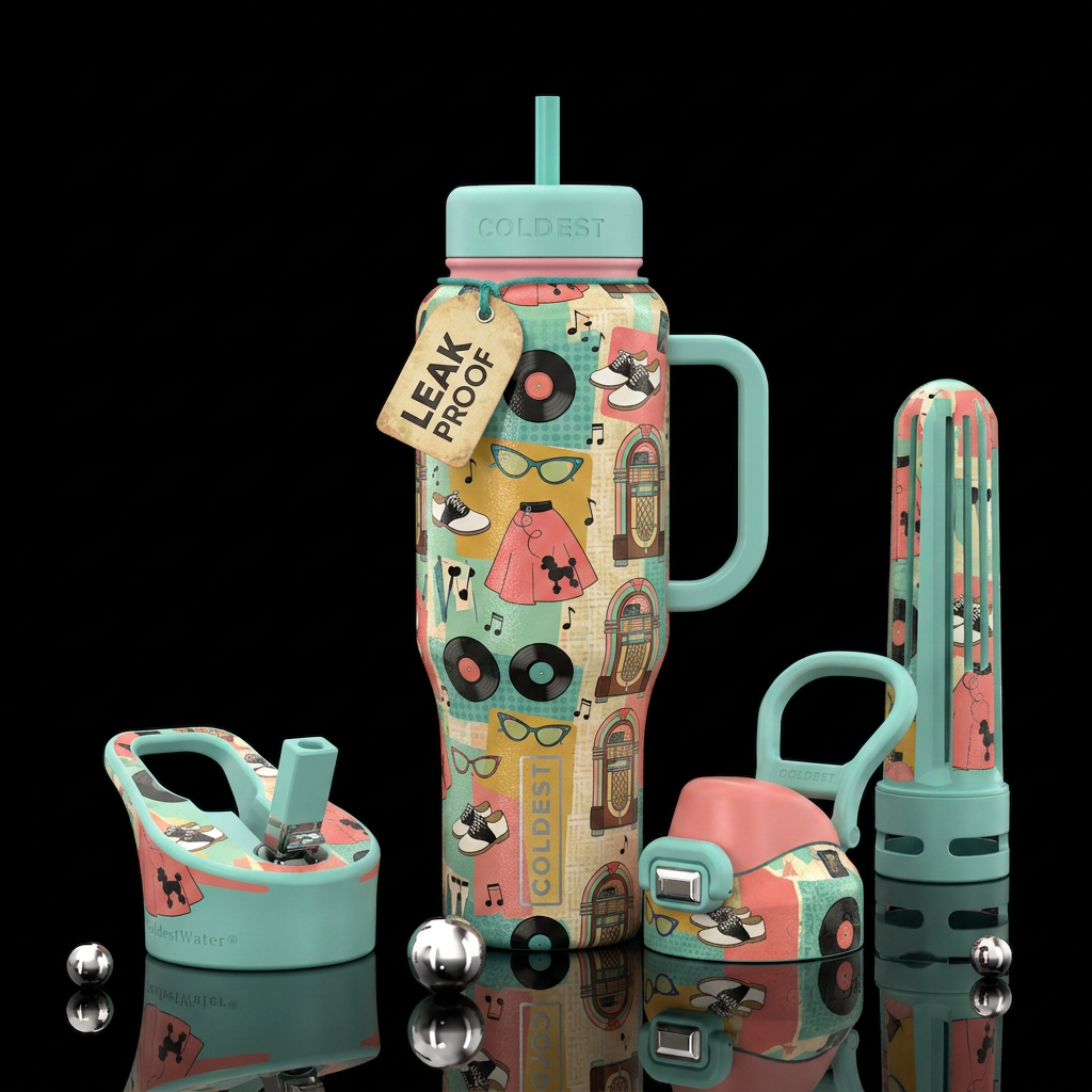 1950s sock hop water bottle design