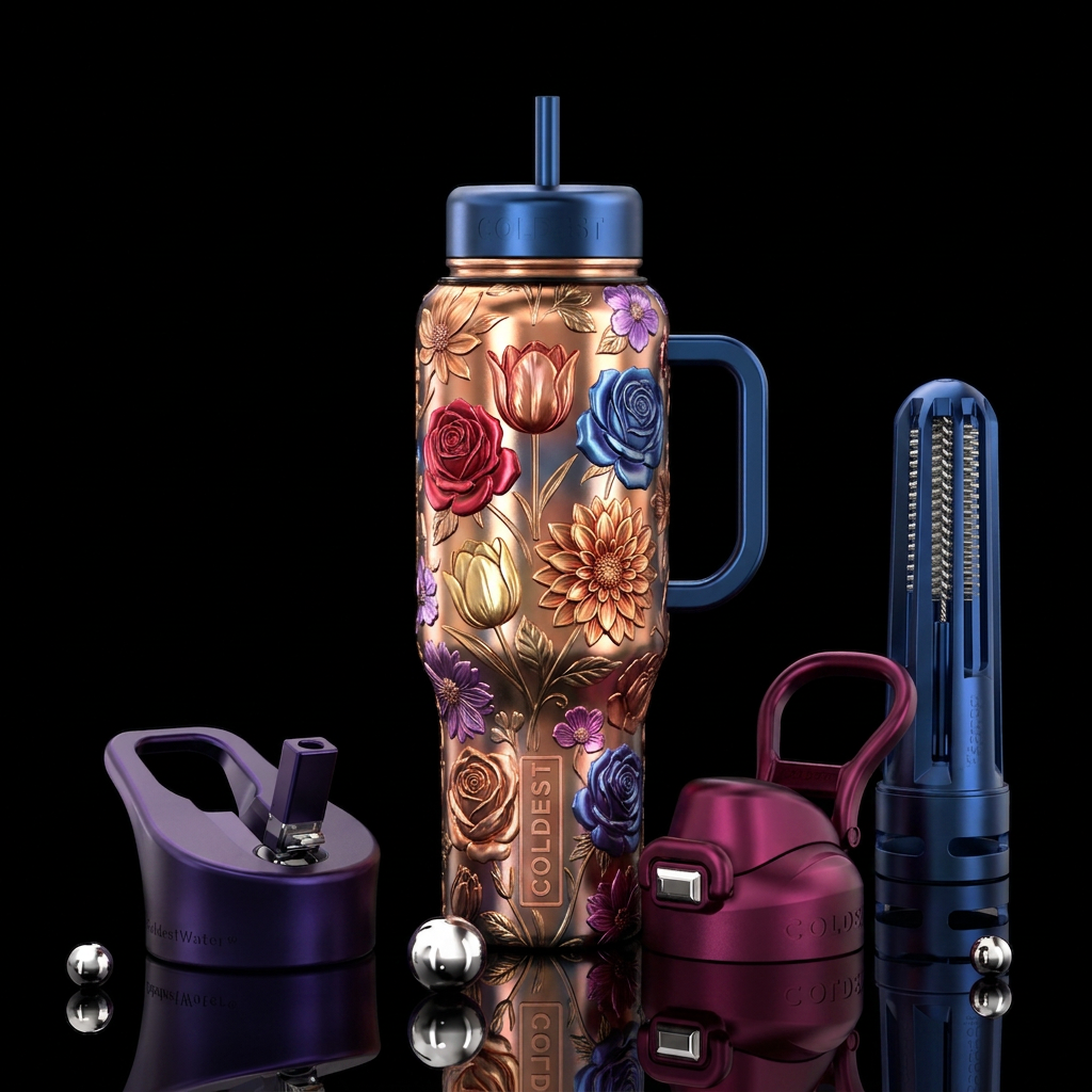 Metallic flowers water bottle design