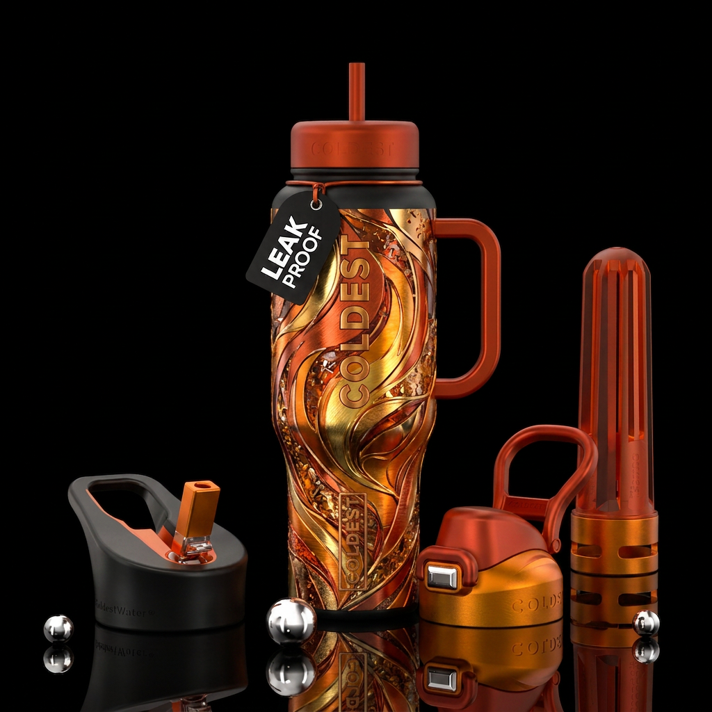 metallic textured abstract representation of come ... water bottle design