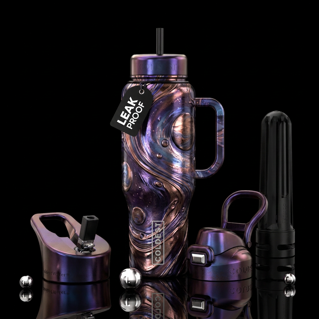 metallic textured abstract representation of drops... water bottle design