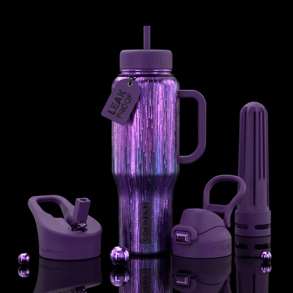 metallic textured abstract representation of purpl... water bottle design