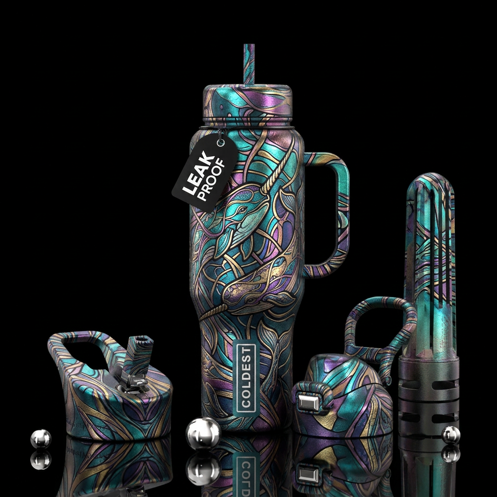 metallic textured abstract representation of neuro... water bottle design